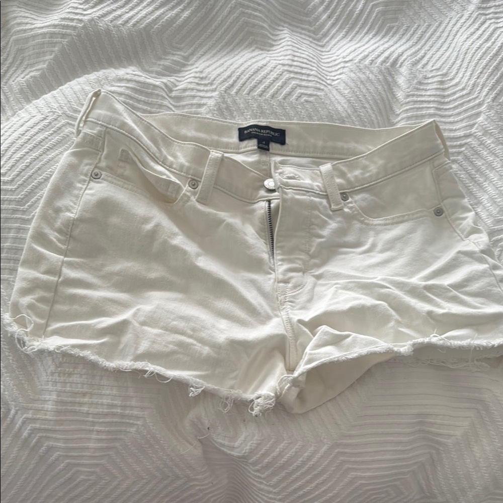 Banana Republic White Jean Shorts Distressed Frayed Hem